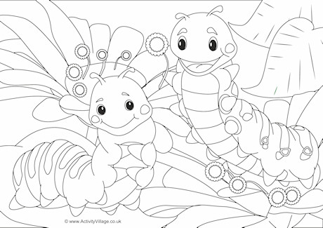 Caterpillars Scene Colouring Page
