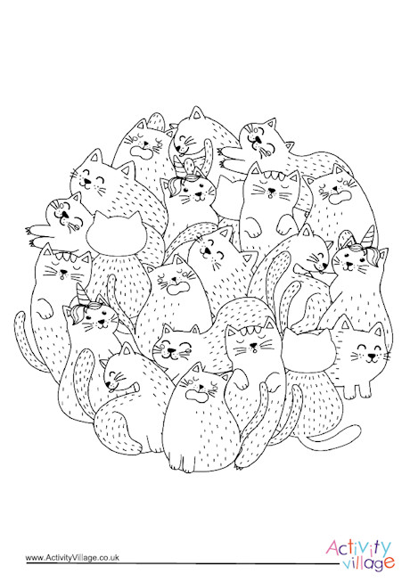 Cats circle colouring page 2