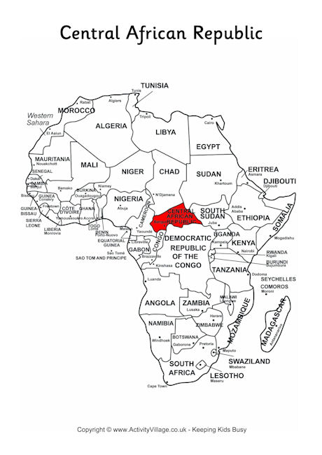 Central African Republic on map of Africa