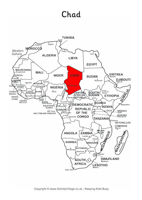 Chad on map of Africa