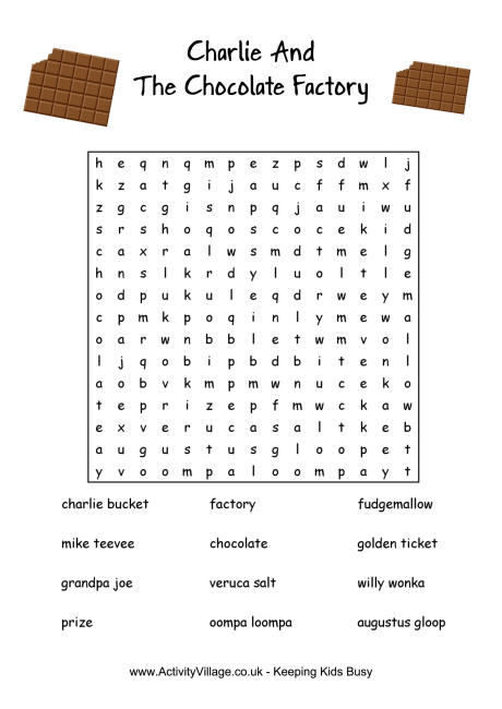 Charlie and Chocolate Factory Word Search