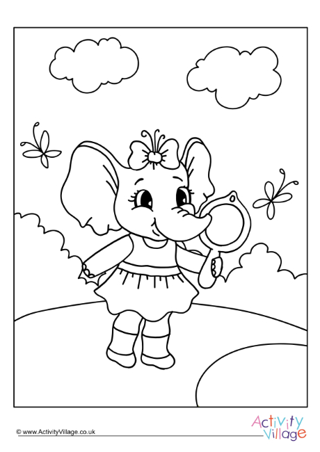 Chasing Butterflies Elephant Colouring Page 