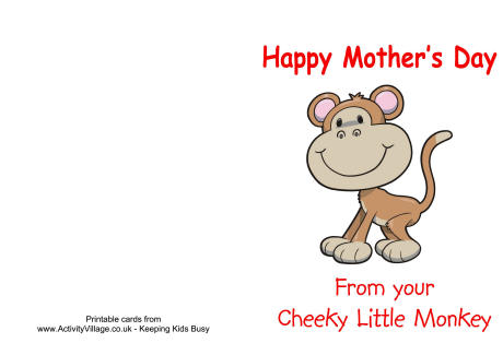 Cheeky little monkey Mother's Day card