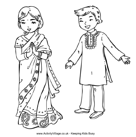 Indian children colouring page