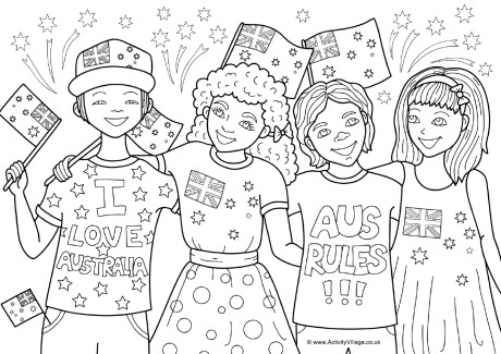 Children celebrating Australia Day colouring page Children celebrating Australia Day colouring page