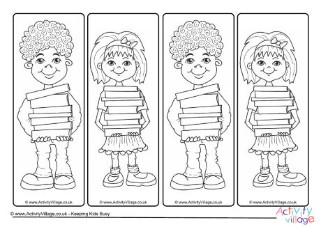 Children with books colouring bookmarks Children with books colouring bookmarks