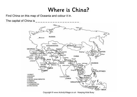 China location worksheet China location worksheet