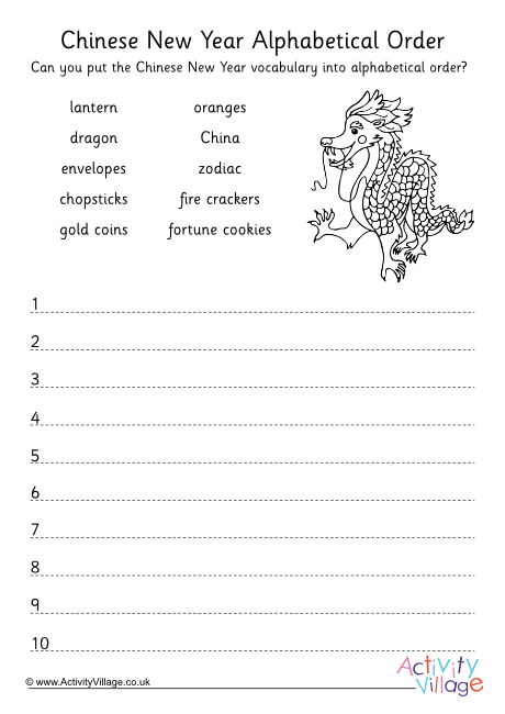 Chinese New Year alphabetical order