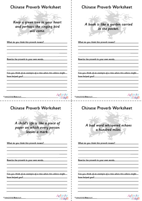 Chinese Proverb Worksheets Chinese Proverb Worksheets
