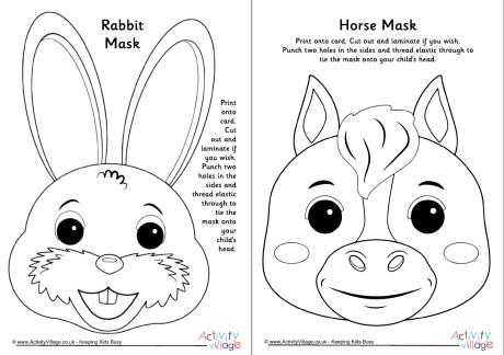 Chinese zodiac animal masks - set 1 - black and white