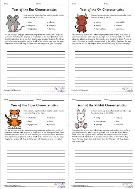 Chinese Zodiac Character Study Worksheets Chinese Zodiac Character Study Worksheets