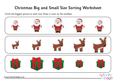 Christmas Big And Small Size Sorting Worksheet
