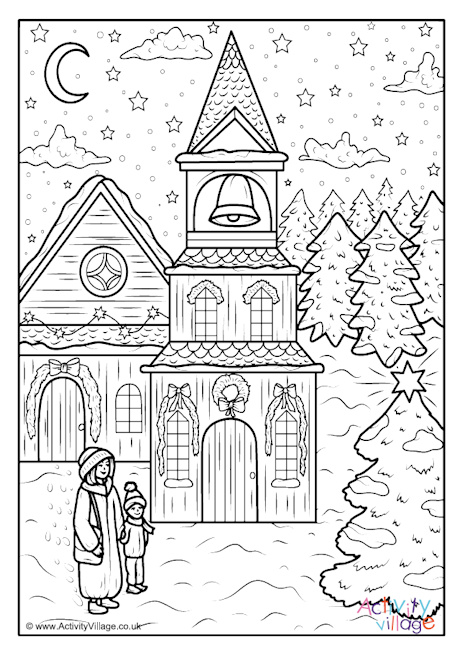 Christmas church colouring page