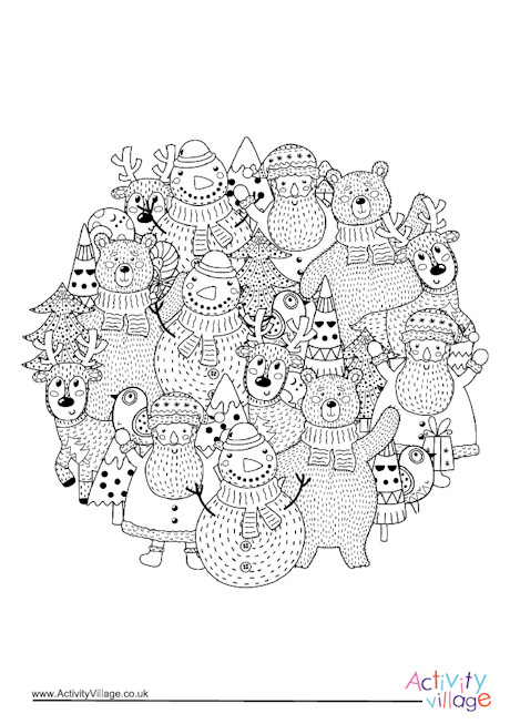 Christmas circle colouring page