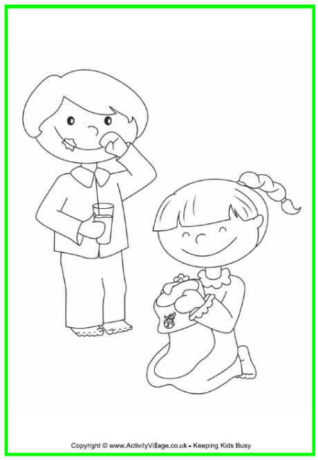 Kids on Christmas Eve Colouring Page
