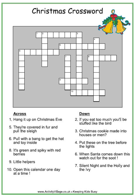 Christmas crossword, christmas crossword for kids