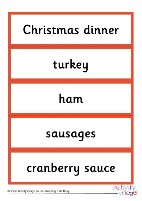 Christmas dinner word cards