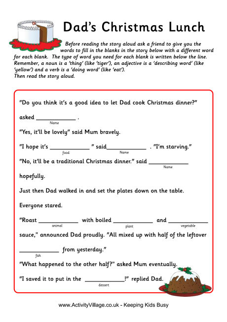 Christmas Fill in the Blanks Story - Dad's Christmas Lunch