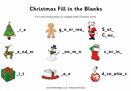 Worksheets Christmas Worksheets For Kids christmas fill in the blanks worksheets worksheet
