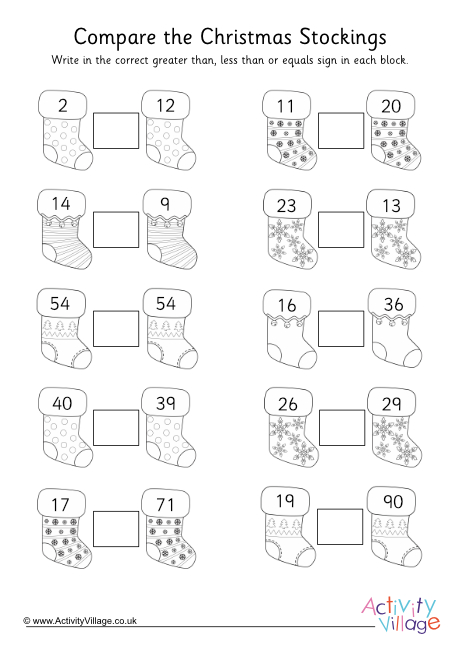 Christmas greater than less than worksheet 1