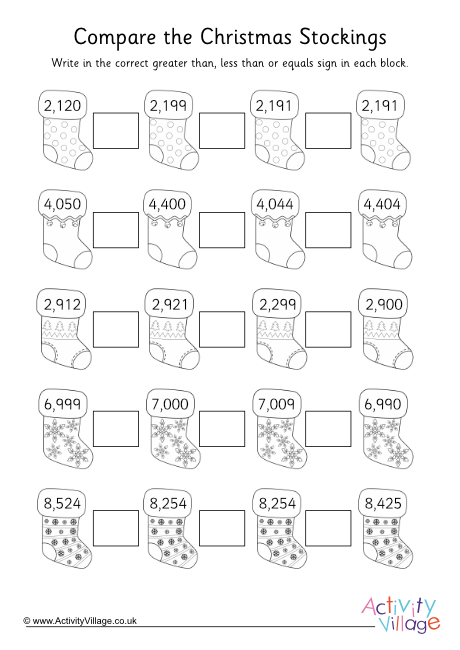 Christmas greater than less than worksheet 3