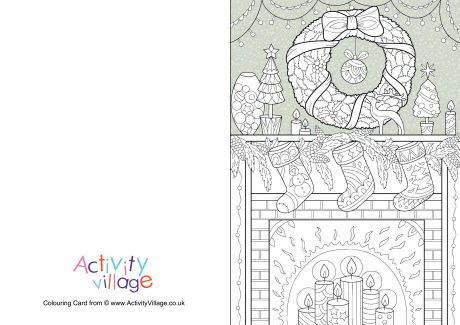 Christmas mantelpiece colour pop colouring card Christmas mantelpiece colour pop colouring card