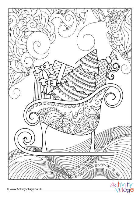 Christmas sleigh doodle colouring page