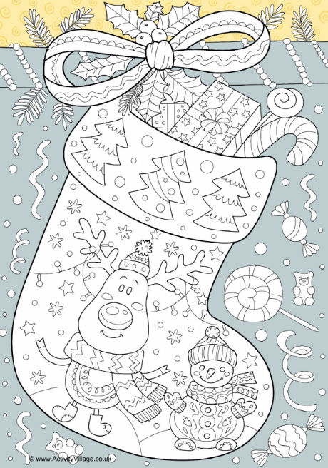 Christmas stocking colour pop colouring page