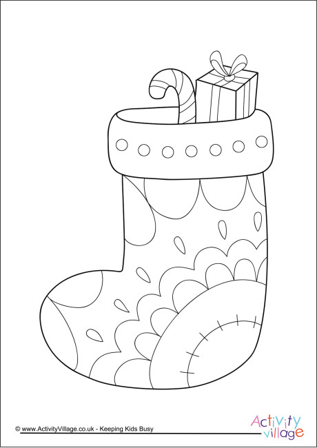 Christmas stocking colouring page 3
