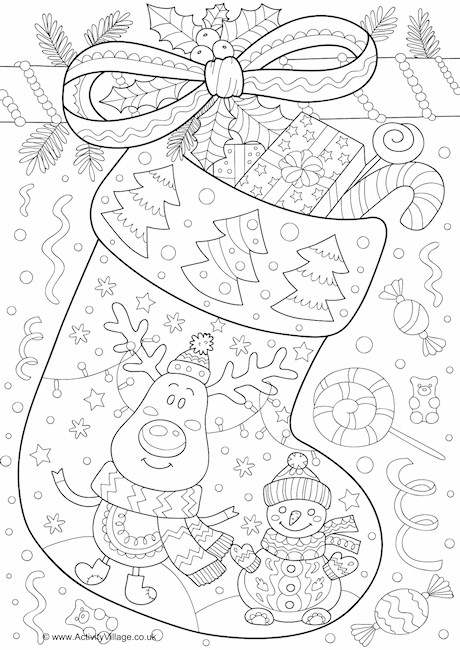 Christmas stocking doodle colouring page