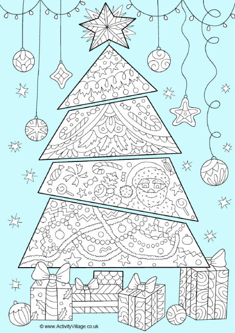 Christmas tree colour pop colouring page