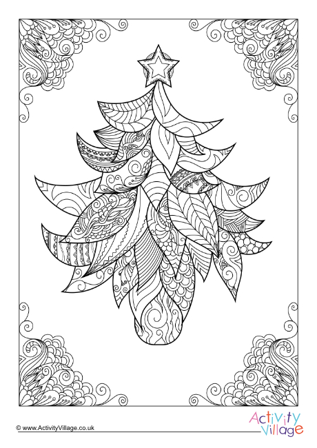 Christmas tree doodle colouring page 2