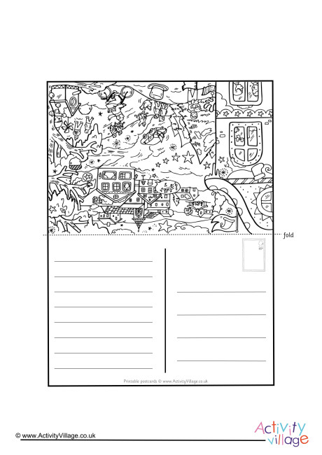 Christmas Village Colouring Postcard