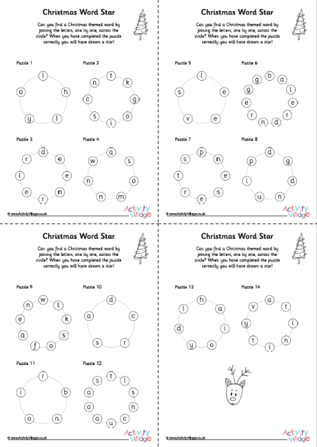 Christmas Word Star Puzzles 4 Per Page Christmas Word Star Puzzles 4 Per Page