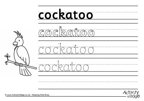 Cockatoo handwriting worksheet