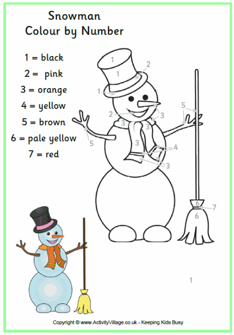 Snowman colour by numbers 
