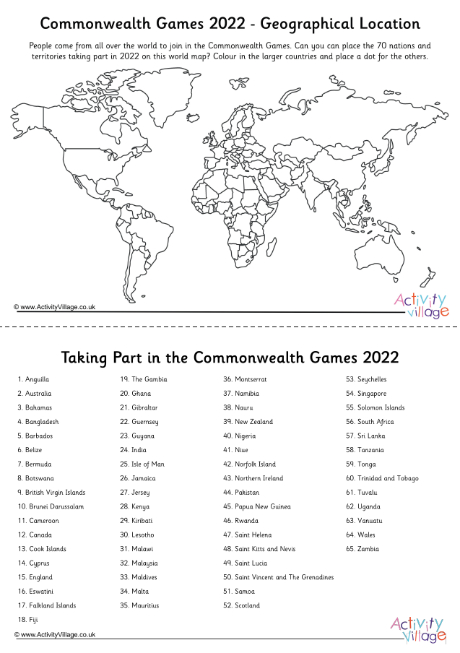 Commonwealth Games 2022 geographical location worksheet Commonwealth Games 2022 geographical location worksheet