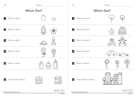 Comparing height worksheets set 1