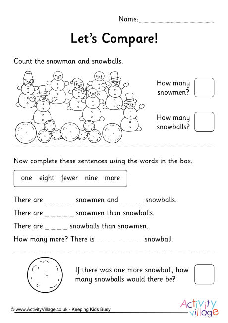Comparing Numbers 1 To 10 Winter
