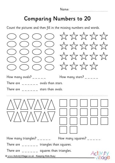 Comparing Numbers Up To 20 Worksheets