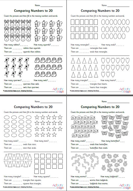 Comparing numbers to 20 worksheets set 1 Comparing numbers to 20 worksheets set 1