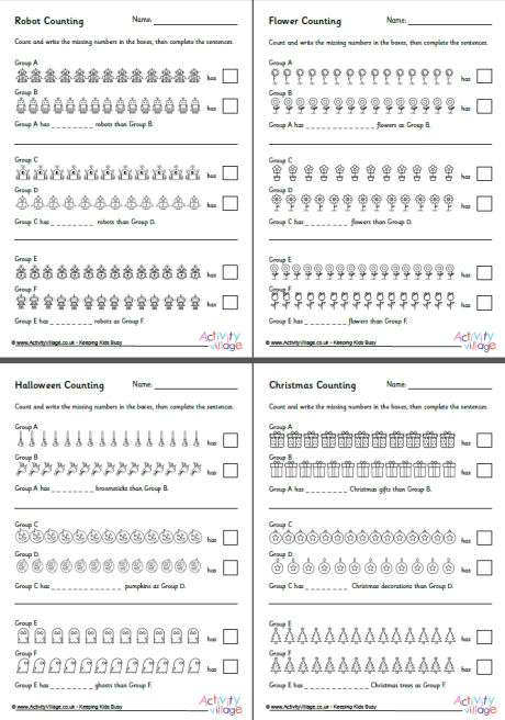 Comparing numbers to 20 worksheets set 2