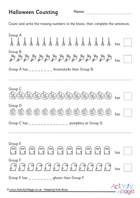 Counting and comparing Halloween worksheet