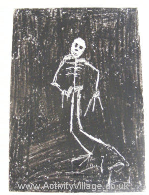 Crayon etching skeleton