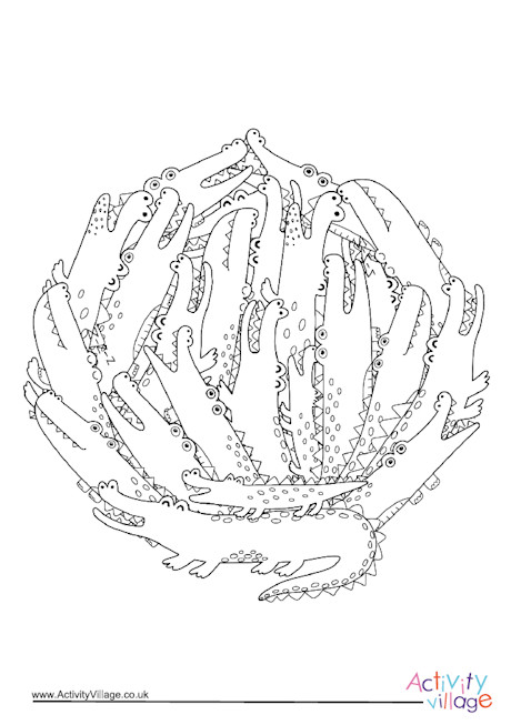 Crocodiles circle colouring page