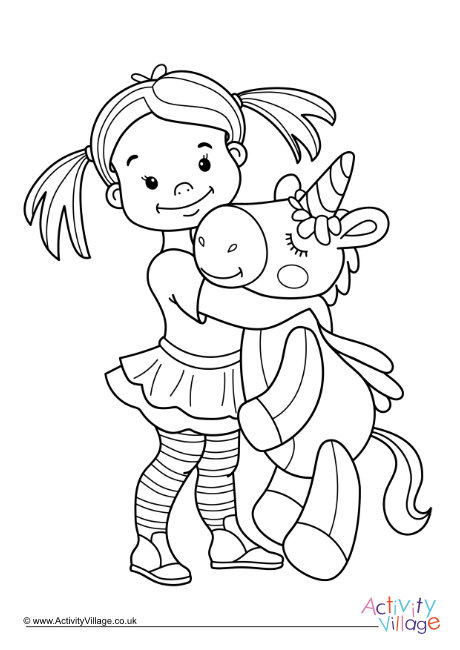 Cuddling Unicorn Colouring Page