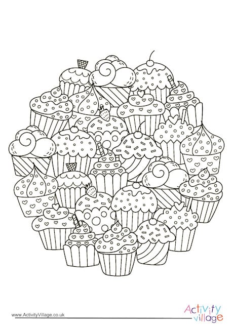 Cupcake circle colouring page