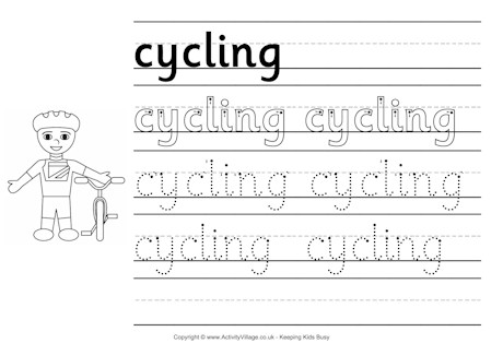 Cycling handwriting worksheet