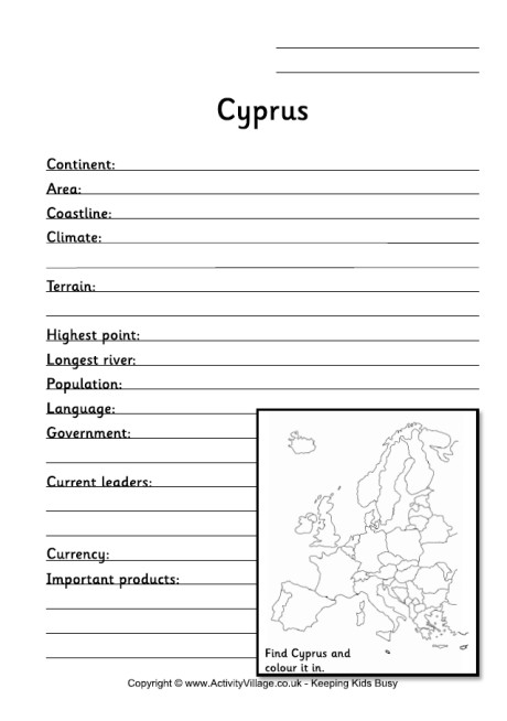 Cyprus Fact Worksheet