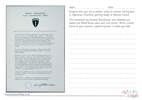 D-Day Eisenhower statement worksheet
